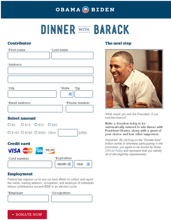 thank you page for obama lead generation campaign