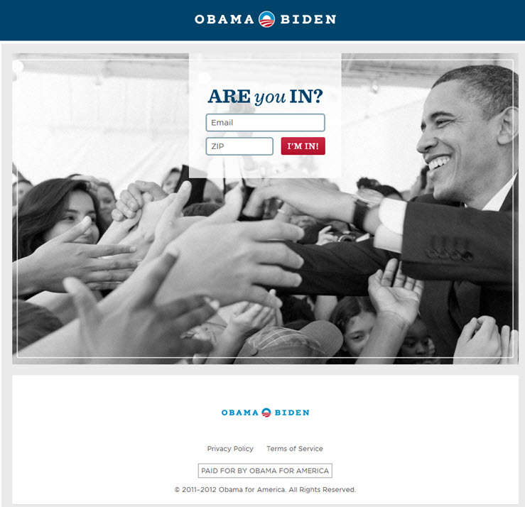 list building page for obama campaign